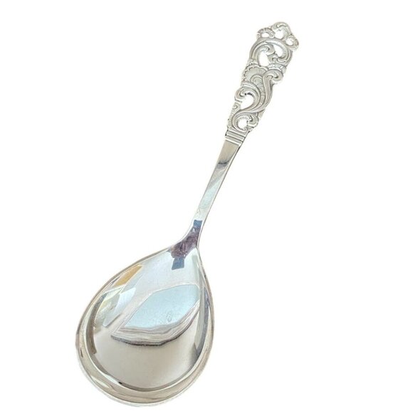 Vintage Magnus Aase Norway Silverplate Rococo Serving Spoon 8.5” Ornate Scroll - Picture 1 of 4